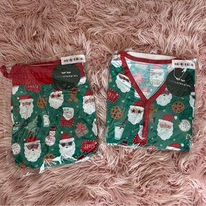 Little Sleepies women Green Santa Christmas Pajama Set - Red Trim